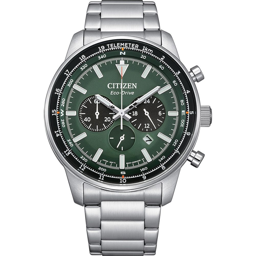 CITIZEN 星辰賽車風格光動能三眼計時手錶 CA4500-91X