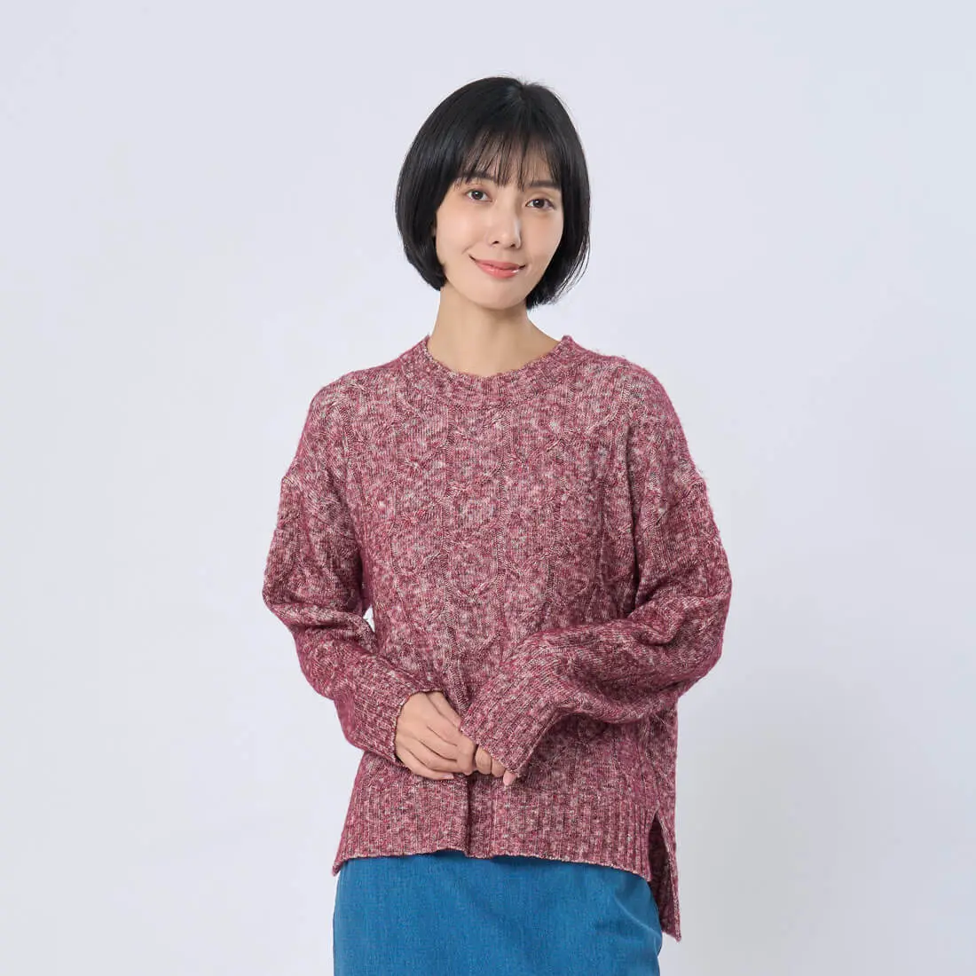 好我 so that's me Erica圓領下擺開衩麻花針織衫/ 紅 FREE SIZE