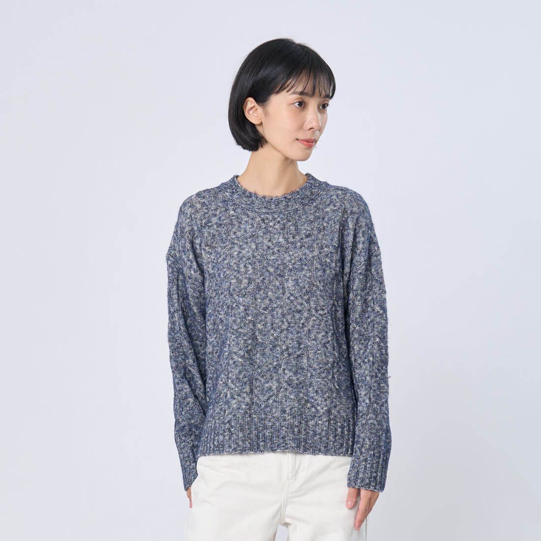 好我 so that's me Erica圓領下擺開衩麻花針織衫/ 藍 FREE SIZE