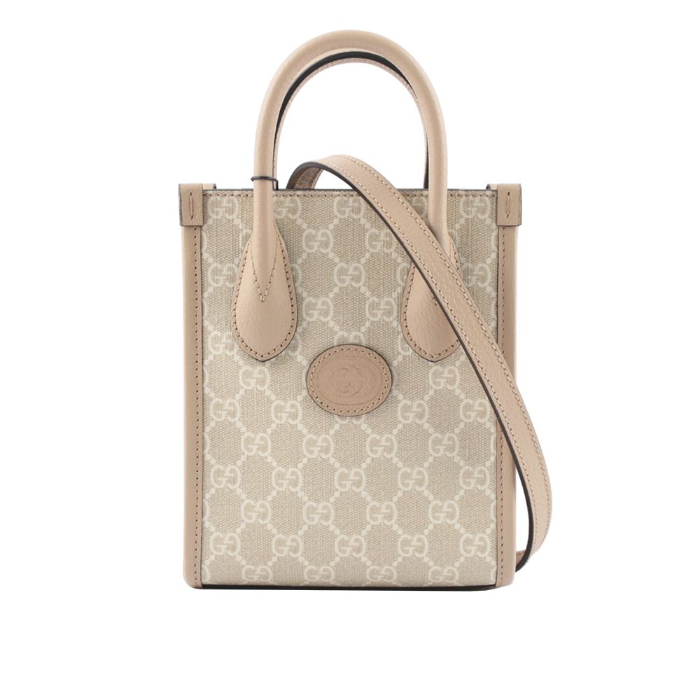 【GUCCI】Interlocking G 迷你手提/斜背托特包(燕麥色)/ 平行輸入