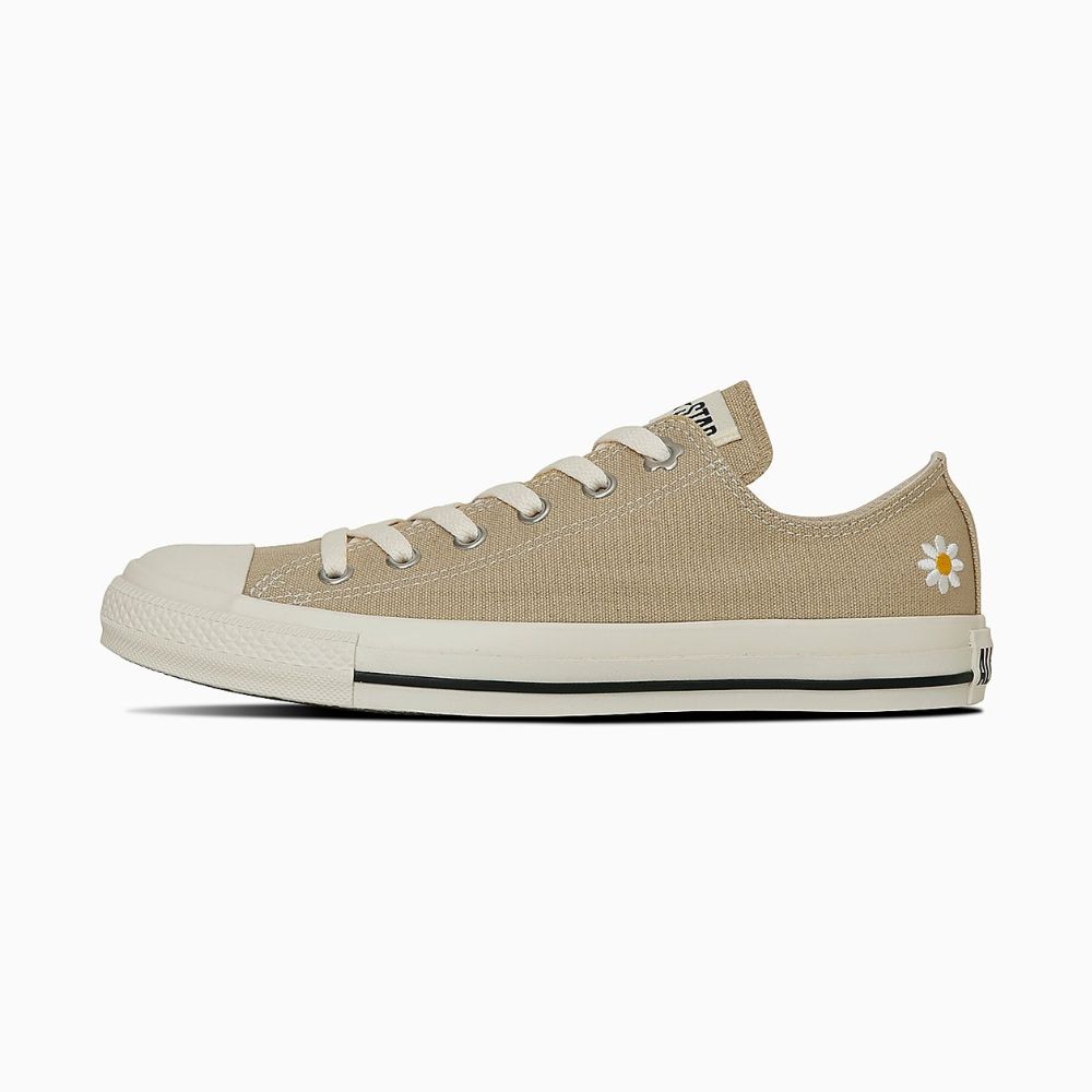 日本限定 Converse ALL STAR FLOWEREYELETS OX 低筒 花卉刺繡 沙色米/ 24.5 cm