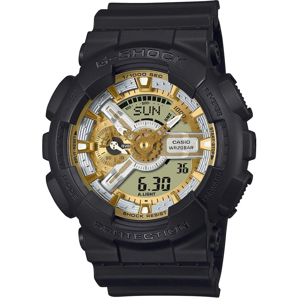 CASIO 卡西歐 G-SHOCK 金銀雙色 雙顯運動手錶 GA-110CD-1A9