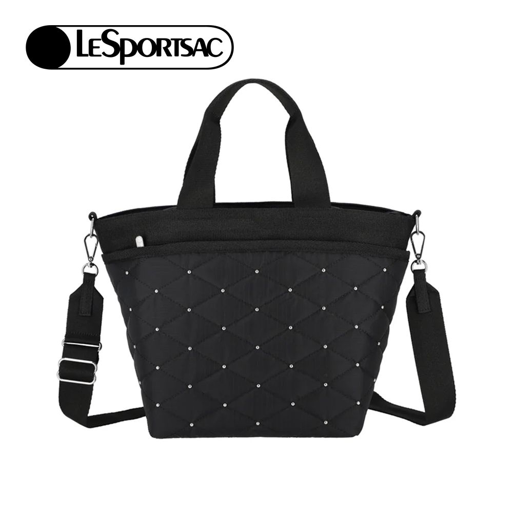 Lesportsac Bucket Tote 手提斜背兩用托特包/ 黑色拼布釘飾