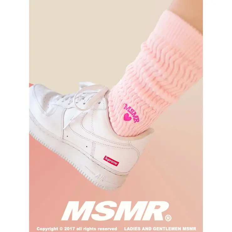 韓國 MSMR 中筒襪/ Love round crew/ 粉/ 禮物套組