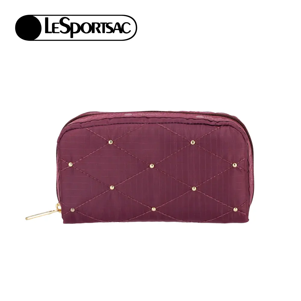 Lesportsac Rectangular Cosmetic 長形化妝包/ 酒紅格紋釘飾