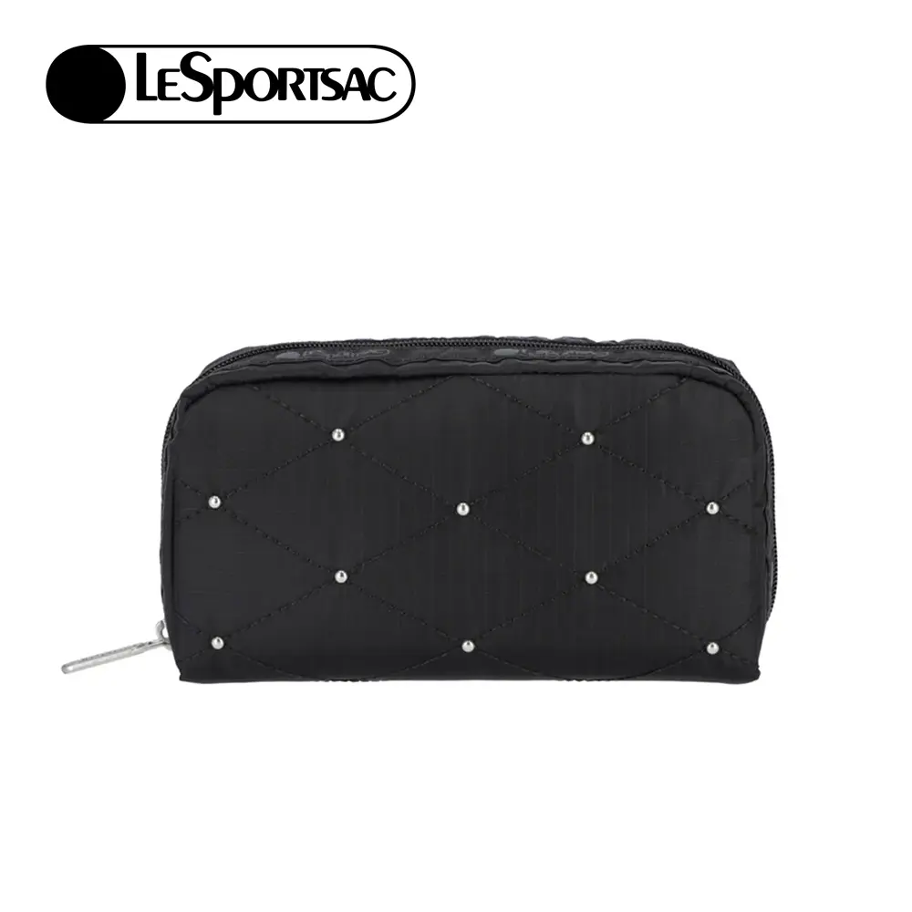 Lesportsac Rectangular Cosmetic 長形化妝包/ 黑色格紋釘飾