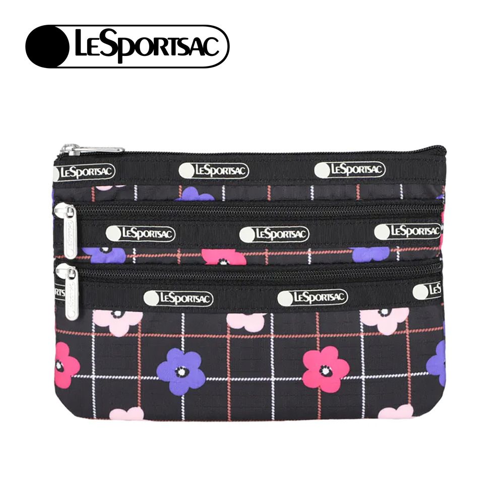Lesportsac 3-Zip Cosmetic 三層拉鍊化妝包/ 花格棋盤