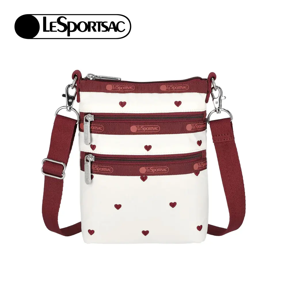 Lesportsac 3-Zip Crossbody 三層拉鍊斜背包/ 莓果心刺繡