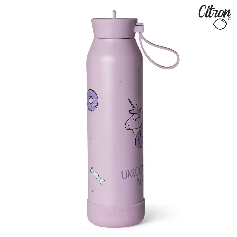 【Citron】矽膠提把三層保溫瓶_500ml/ 紫色/ 夢幻獨角獸