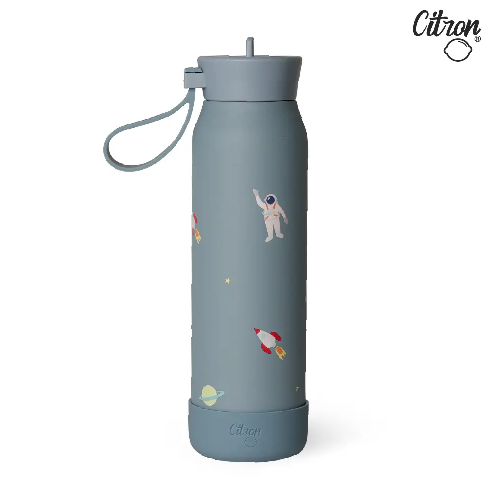 【Citron】矽膠提把三層保溫瓶_350ml/ 藍色/ 奔上宇宙