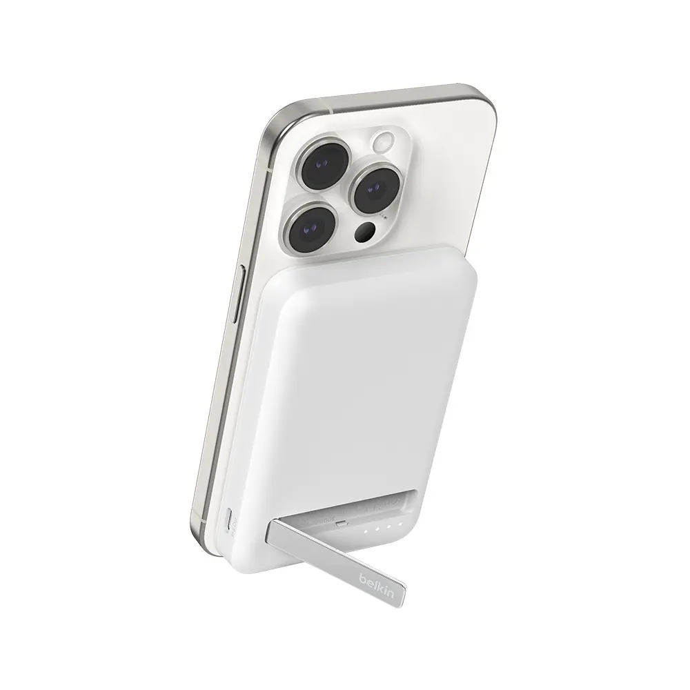 Belkin 貝爾金 BoostCharge Pro Qi2 支架磁吸無線充電行動電源 5000mAh BPD006/ 白色