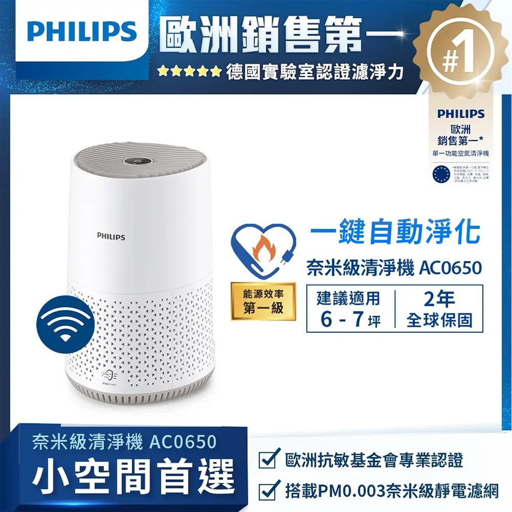 Philips飛利浦7坪奈米級空氣清淨機/ AC0650