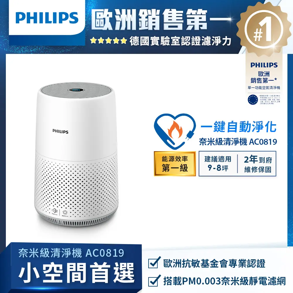 Philips飛利浦9坪奈米級空氣清淨機/ AC0819