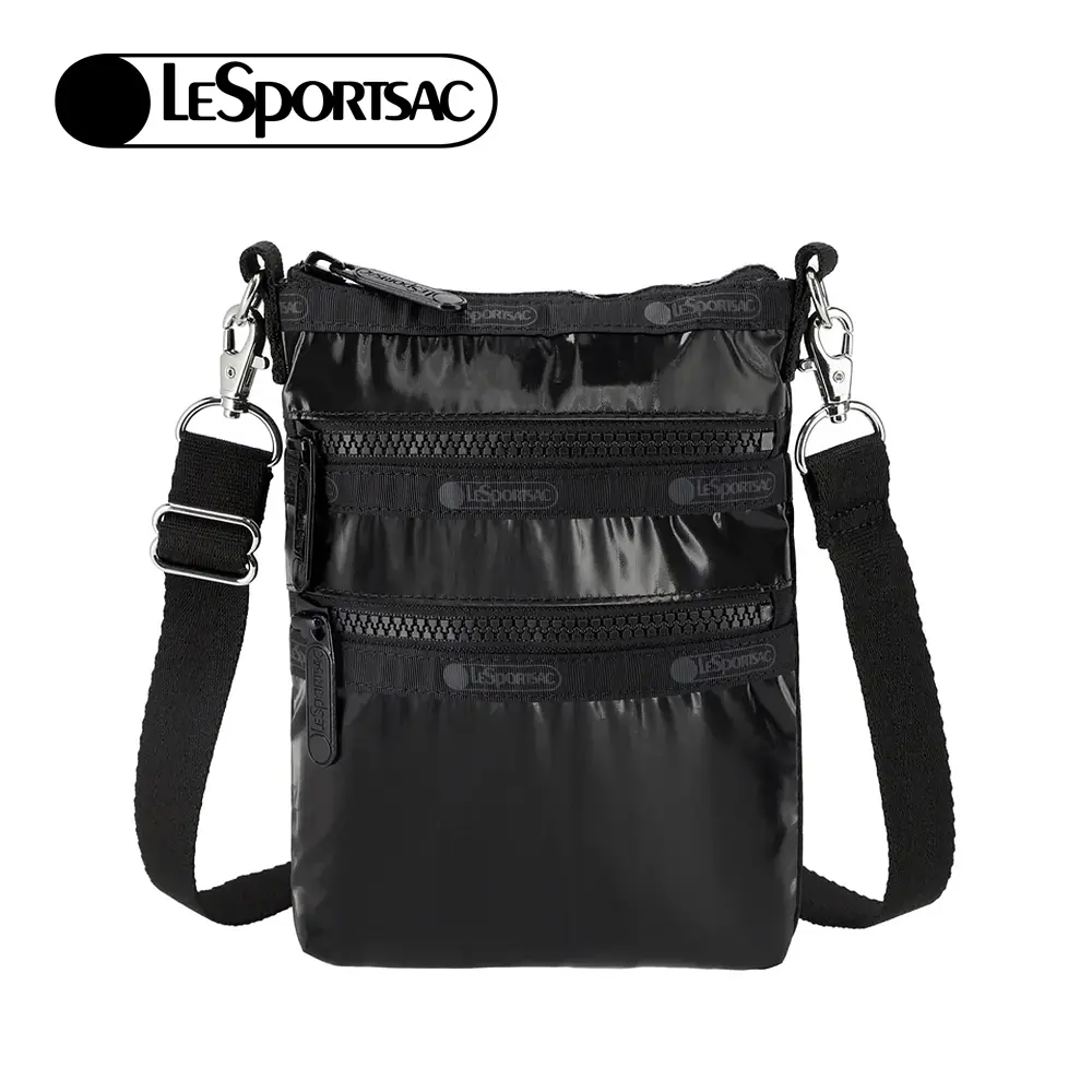 Lesportsac 3-Zip Crossbody 三層拉鍊斜背包 手機包/ 亮面黑