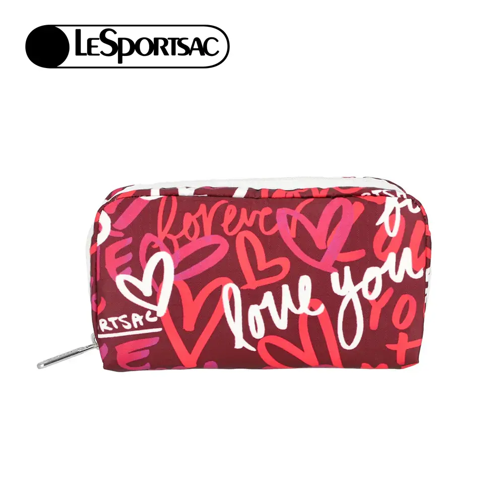 Lesportsac Rectangular Cosmetic 長形化妝包/ 莓果色愛情手繪風
