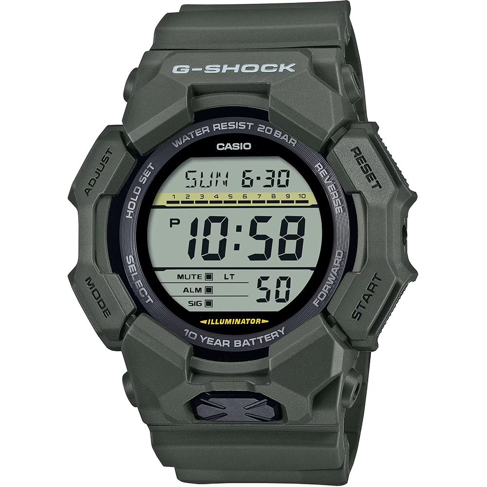 CASIO 卡西歐 G-SHOCK 軍綠色10年電力 大螢幕電子錶 學生錶 GD-010-3