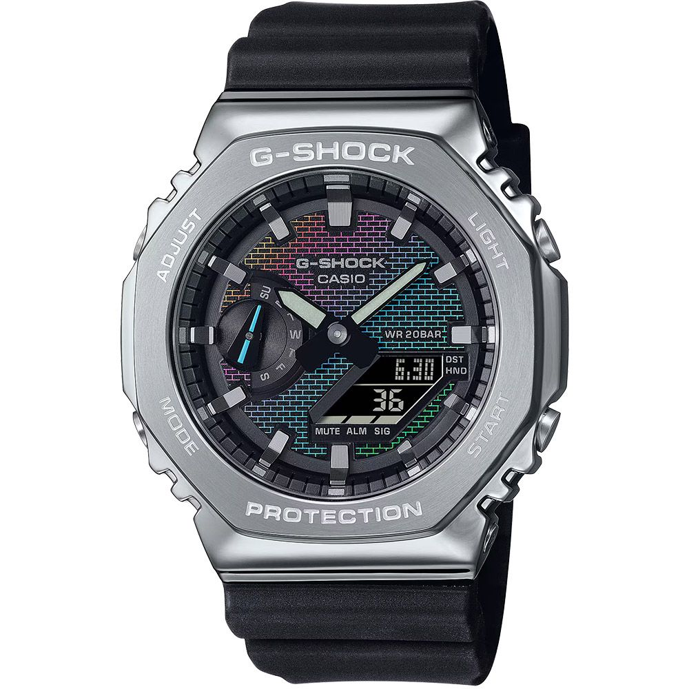 CASIO 卡西歐 G-SHOCK 彩色磚牆系列 八角雙顯手錶 學生錶 GM-2100RW-1A