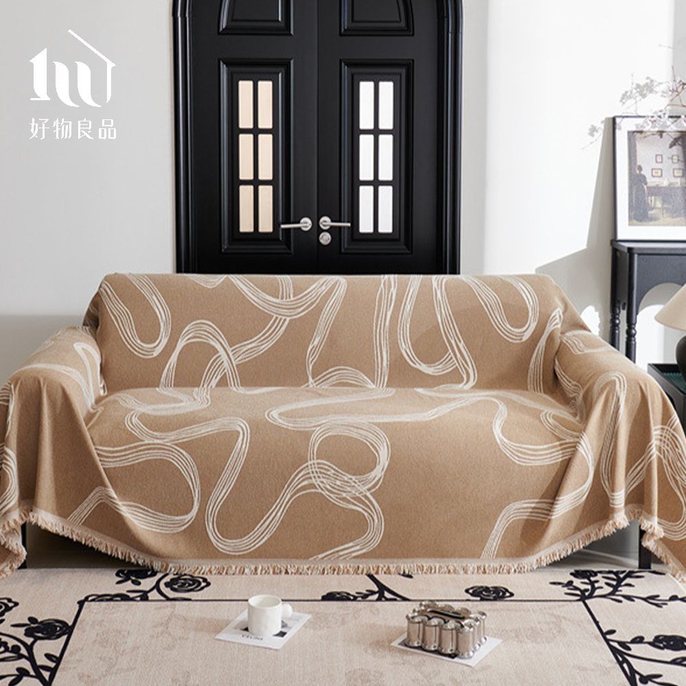 【好物良品】380x180cm_日式高品質雪尼爾短絨沙發墊蓋巾/ 藝術紋理-棕色
