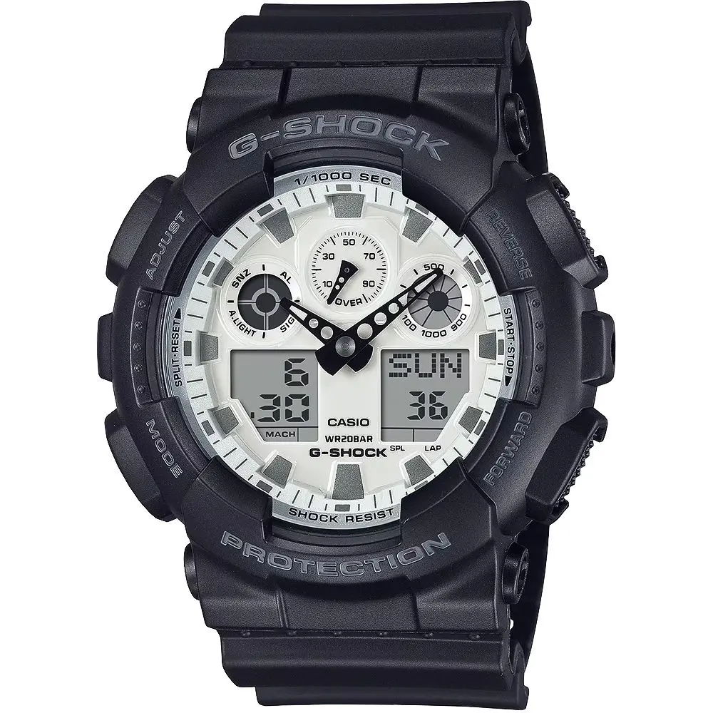 CASIO 卡西歐 G-SHOCK 黑白經典雙顯手錶 GA-100WD-1A