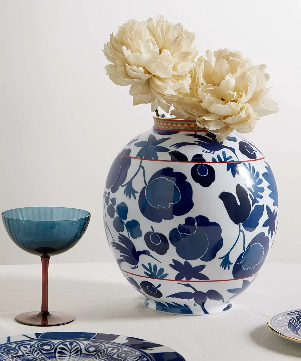 LA DoubleJ 藍色野鳥聚寶盆(大/陶瓷花瓶)