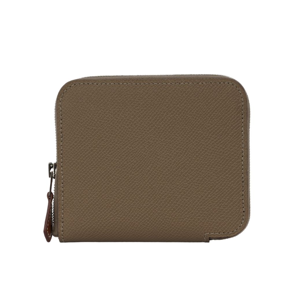 【HERMES】EPSOM皮 絲巾內裡ㄇ型拉鏈短夾(大象灰)/ 平行輸入