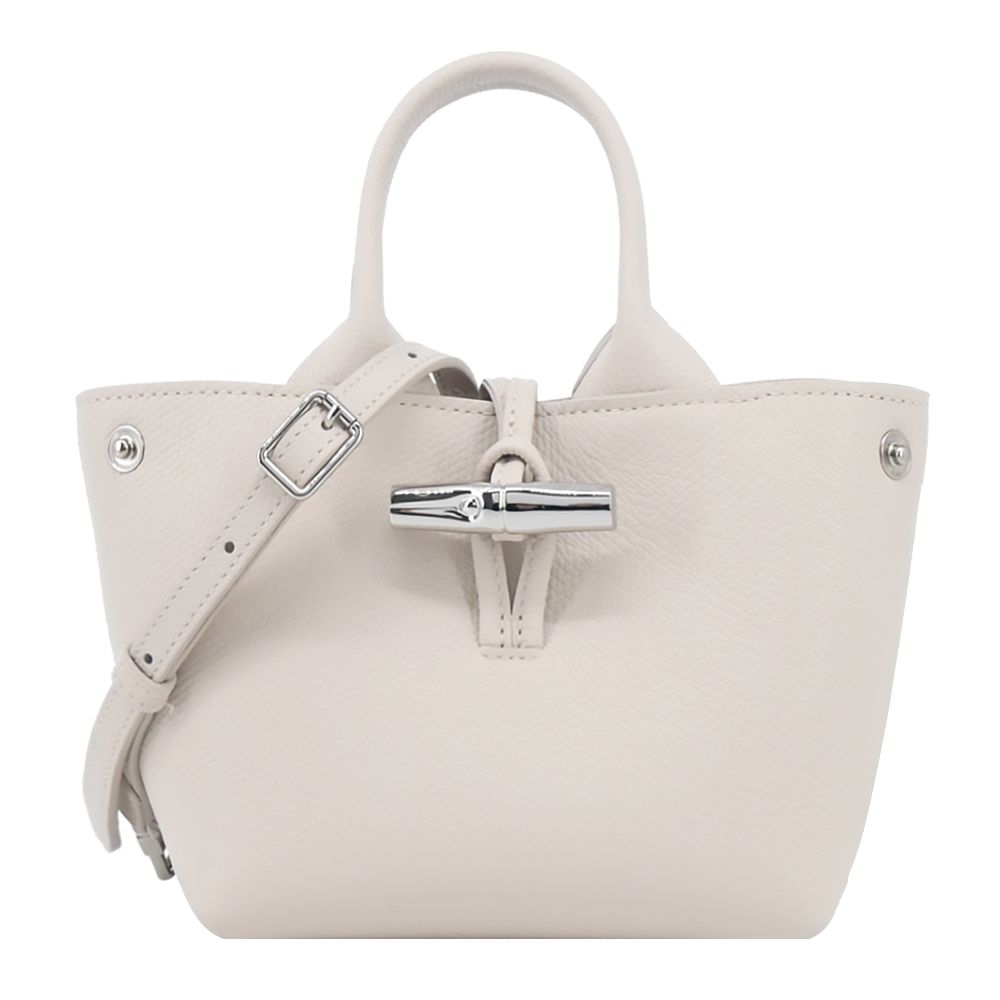 LONGCHAMP LE ROSEAU系列金屬竹節粒面牛皮手提/斜背兩用包(迷你/白紙)/平行輸入