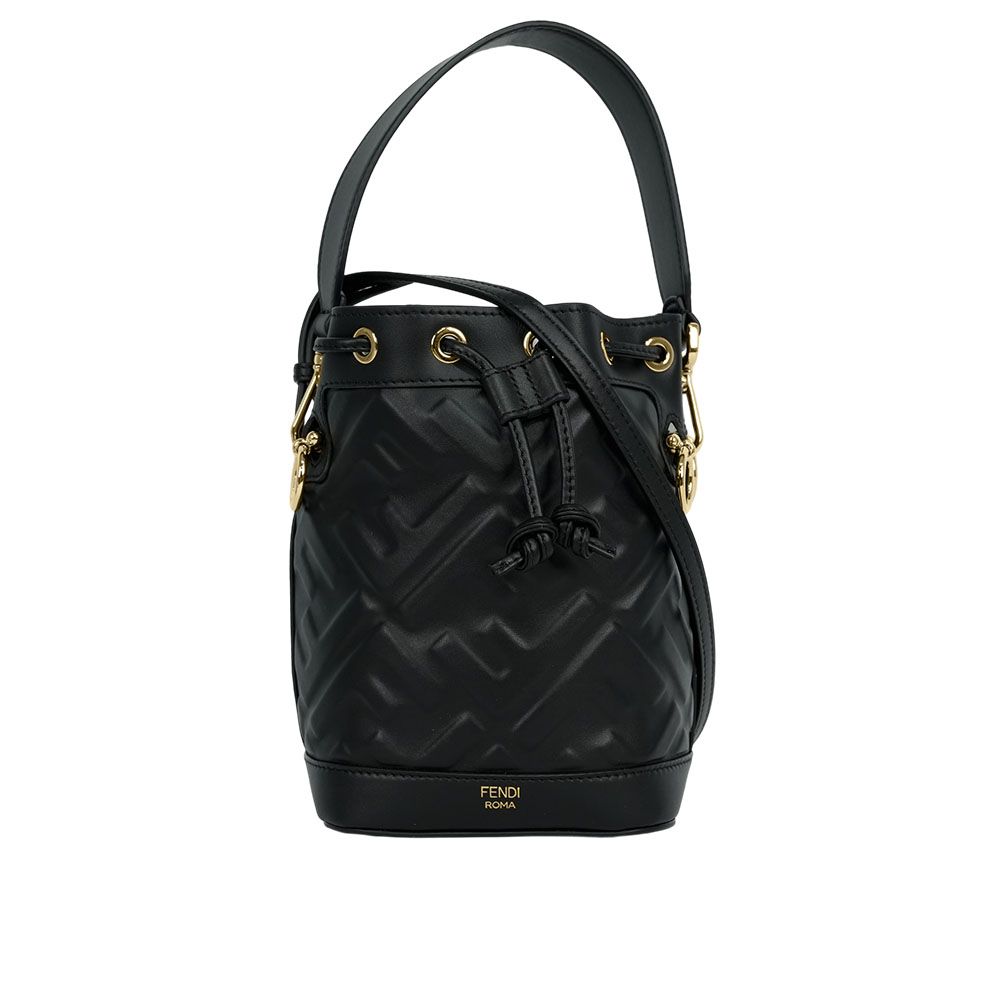 【FENDI】MON TRESOR FF 浮雕小牛皮二用迷你水桶包(黑色)/平行輸入