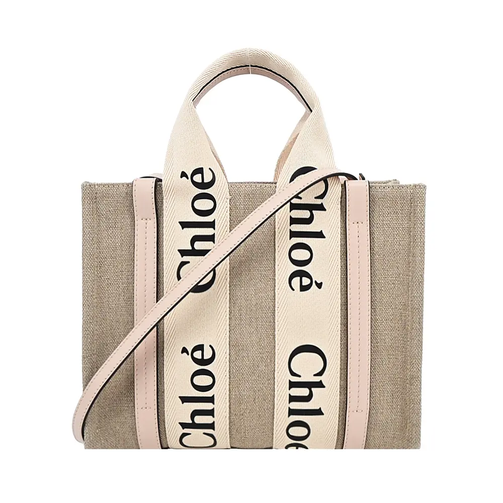 Chloe Woody tote bag 新款帆布兩用托特包(小號/粉色黑字) /平行輸入