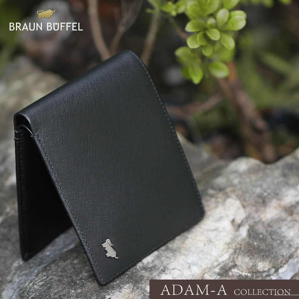 【BRAUN BUFFEL 德國小金牛】台灣總代理 亞當 8卡中間翻零錢袋短夾-黑色/BF504-318-BK