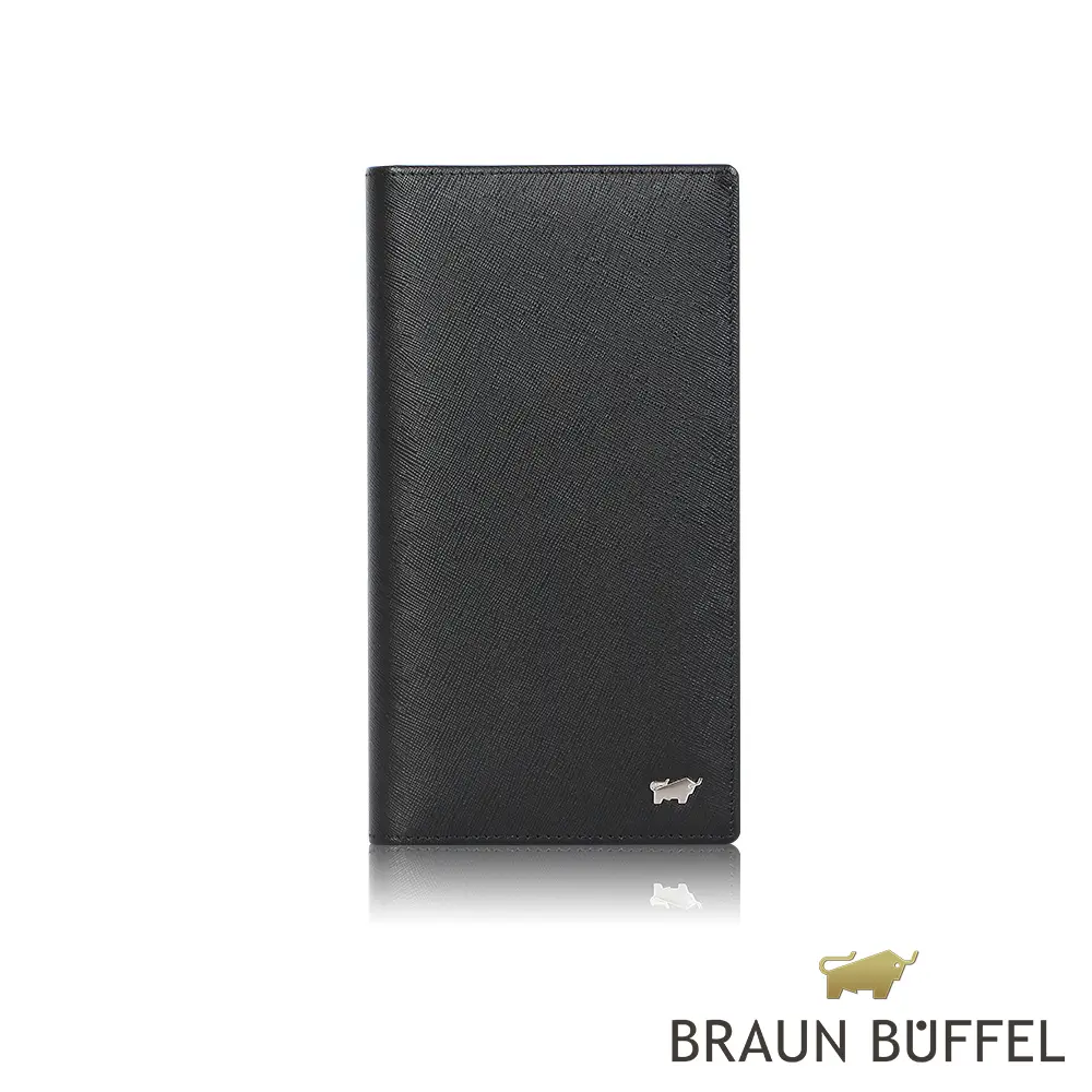 【BRAUN BUFFEL 德國小金牛】台灣總代理 亞當 17卡兩折長夾-黑色/BF504-631-BK