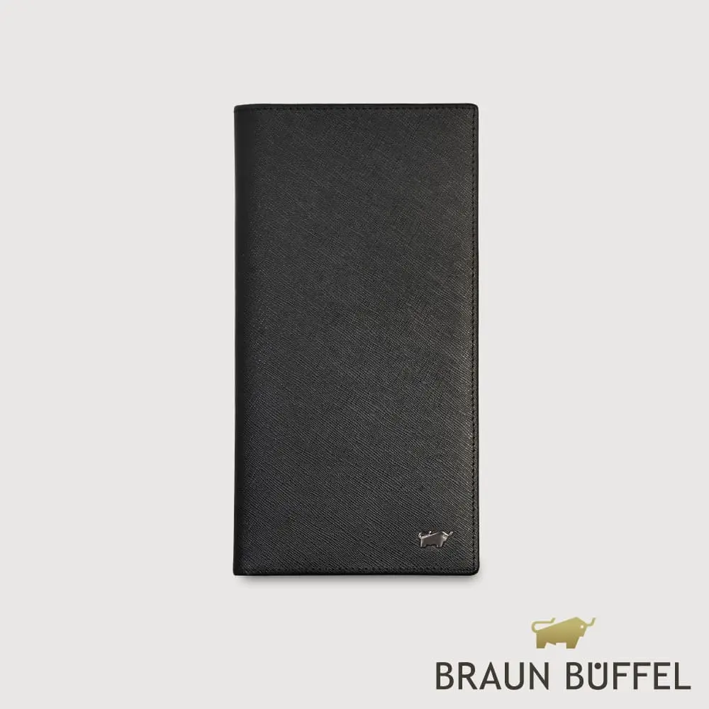【BRAUN BUFFEL 德國小金牛】台灣總代理 至尊 14卡薄型長夾-黑色/BF536-322-BK