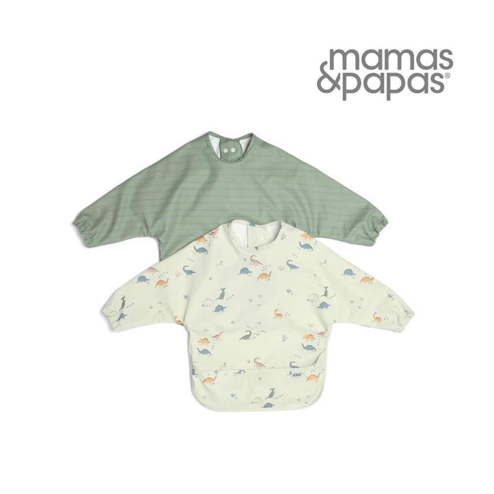 Mamas & Papas 恐龍線條-長袖防水圍兜(2入)