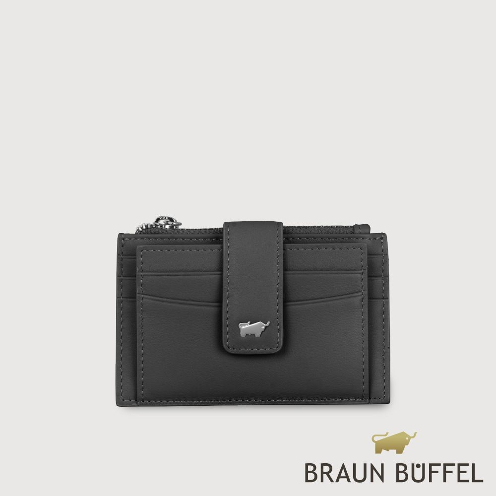 【BRAUN BUFFEL 德國小金牛】台灣總代理 維那斯-B 拉鍊零錢袋卡夾-黑色/BF849-145-BK