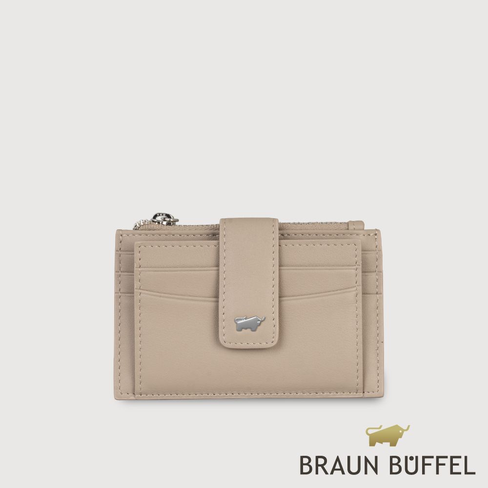 【BRAUN BUFFEL 德國小金牛】台灣總代理 維那斯-B 拉鍊零錢袋卡夾-奶茶棕/BF849-145-SVM