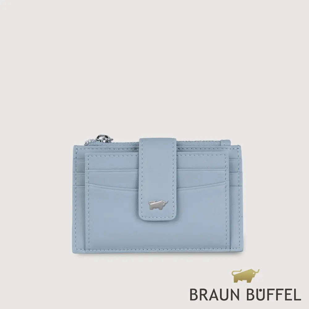 【BRAUN BUFFEL 德國小金牛】台灣總代理 維那斯-B 拉鍊零錢袋卡夾-淡藍色/BF849-145-CBL