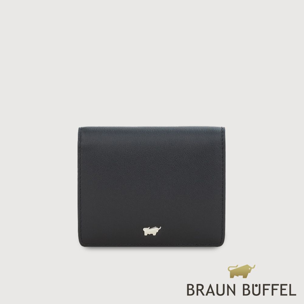 【BRAUN BUFFEL 德國小金牛】台灣總代理 維那斯-B 3卡兩折短夾-黑色/BF849-401-BK