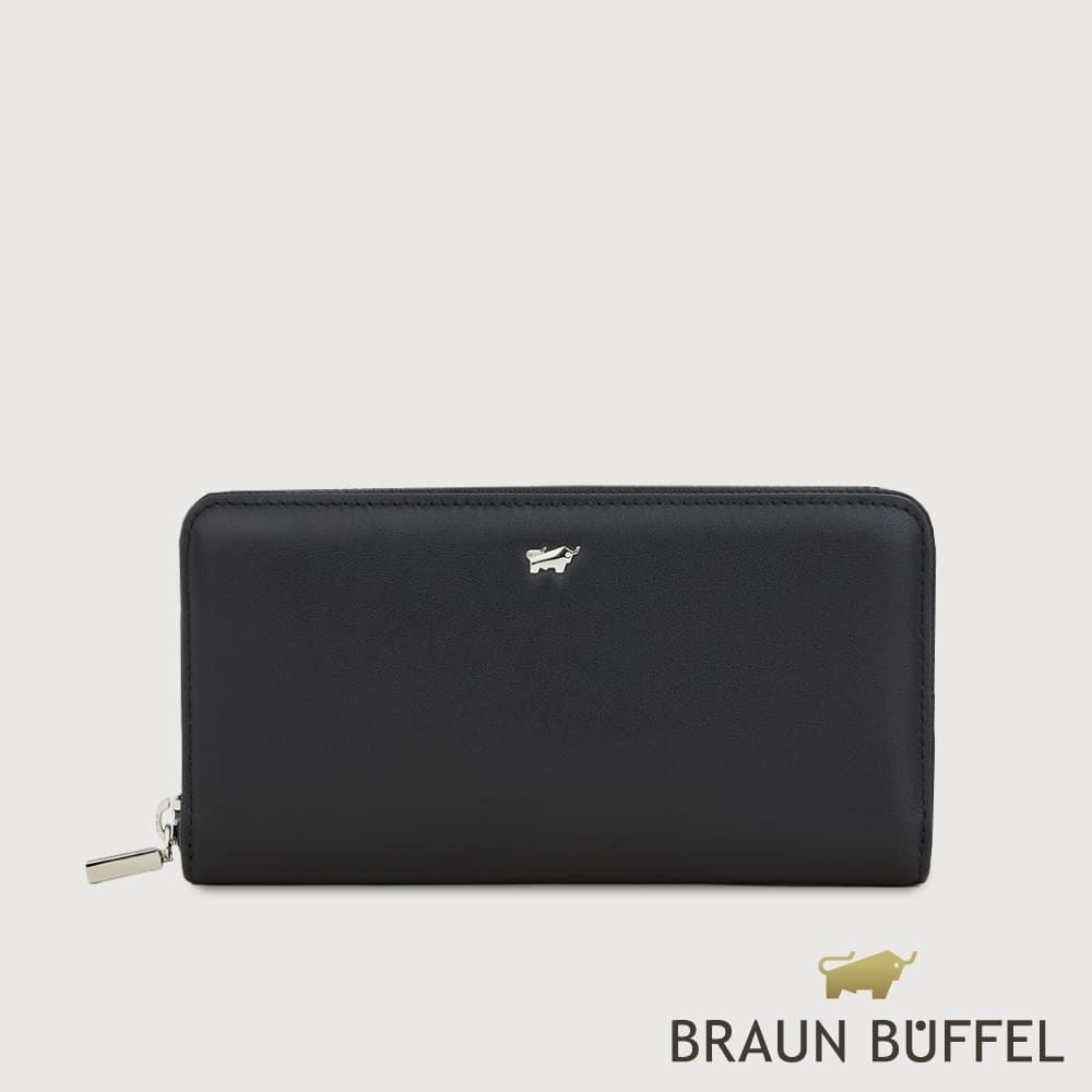 【BRAUN BUFFEL 德國小金牛】台灣總代理 維那斯-B 13卡拉鍊長夾-黑色/BF849-602-BK