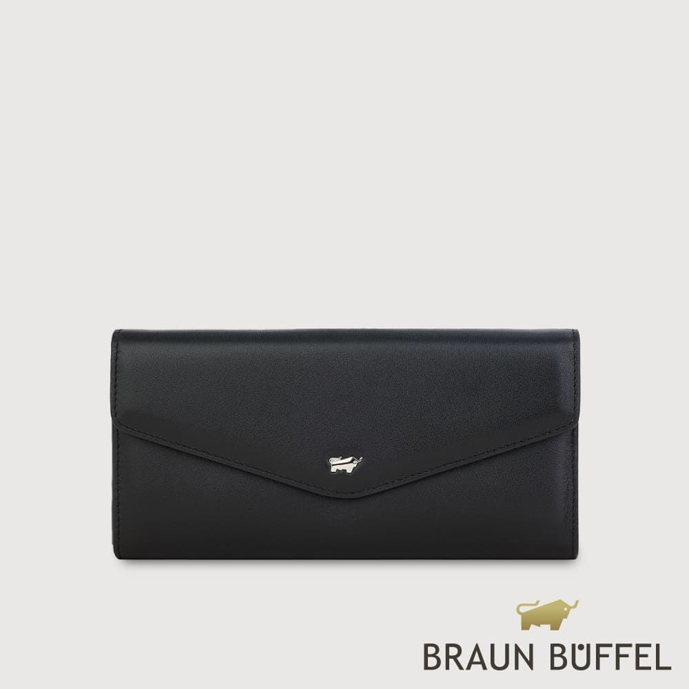 【BRAUN BUFFEL 德國小金牛】台灣總代理 維那斯-B 12卡兩折長夾-黑色/BF849-621-BK