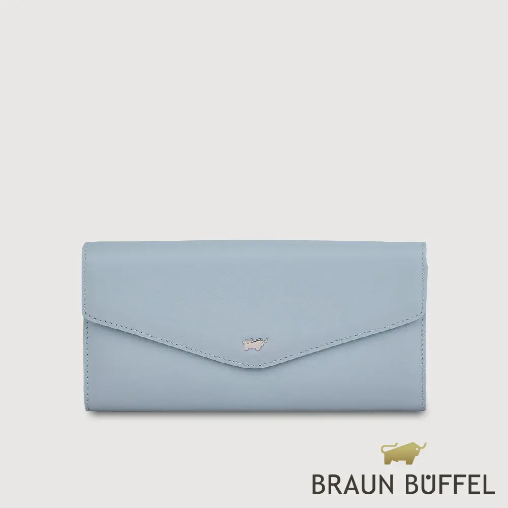 【BRAUN BUFFEL 德國小金牛】台灣總代理 維那斯-B 12卡兩折長夾-淡藍色/BF849-621-CBL