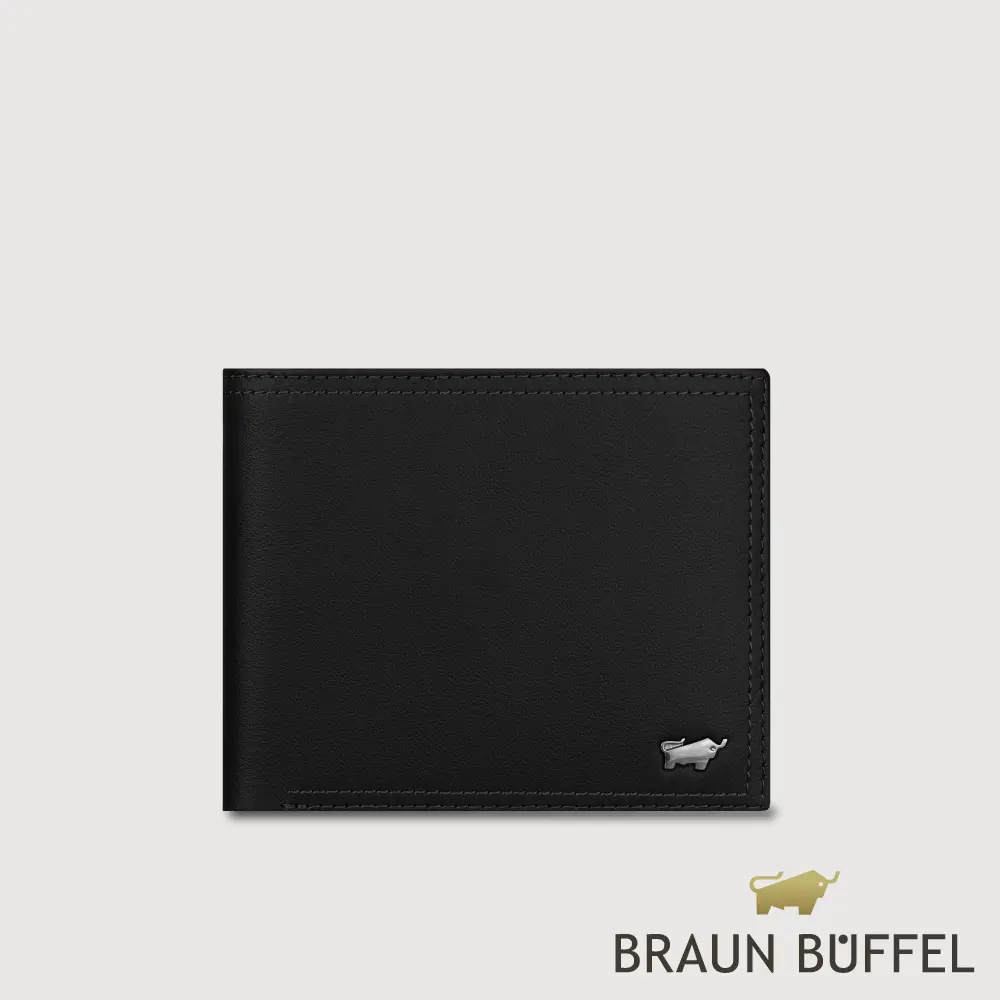 【BRAUN BUFFEL 德國小金牛】台灣總代理 斯杜迪歐 8卡男夾-黑色/BF566-313-BK
