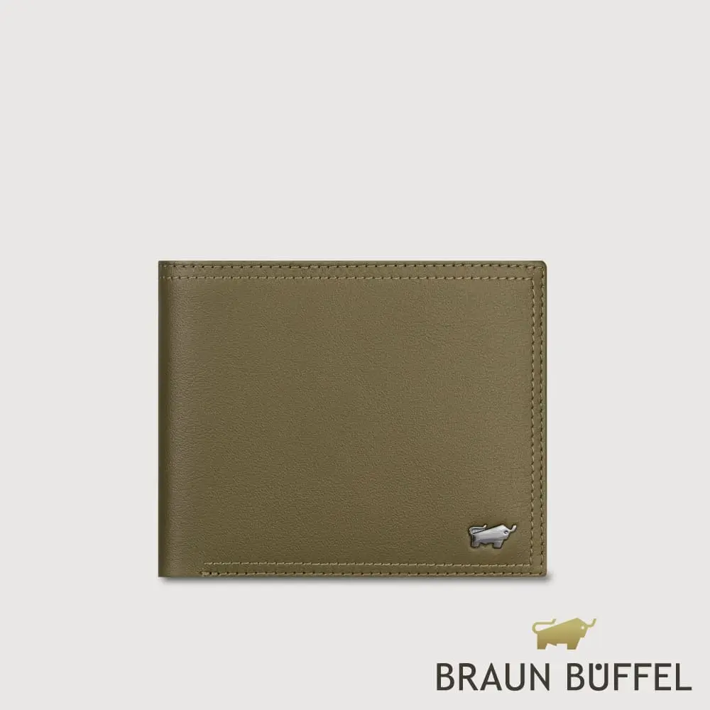 【BRAUN BUFFEL 德國小金牛】台灣總代理 斯杜迪歐 8卡男夾-橄欖綠/BF566-313-MIO