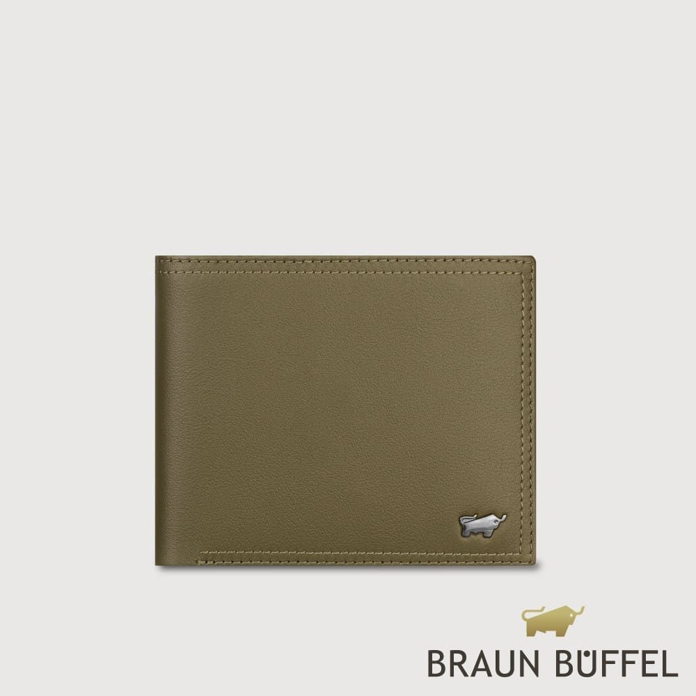 【BRAUN BUFFEL 德國小金牛】台灣總代理 斯杜迪歐 4卡零錢袋皮夾-橄欖綠/BF566-315-MIO