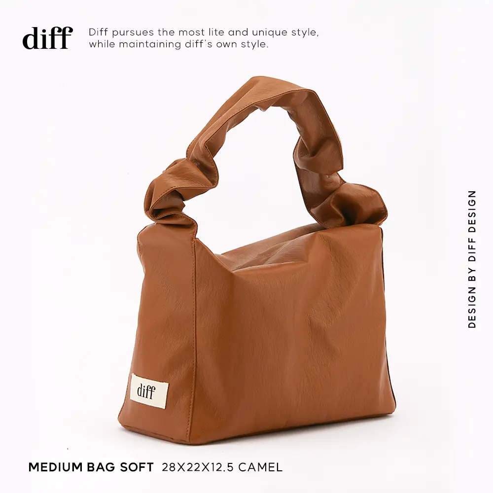 韓國Diff Medium Soft Bag柔軟生態皮革包/ 羊皮觸感肩背包/ 托特包/ 駝色