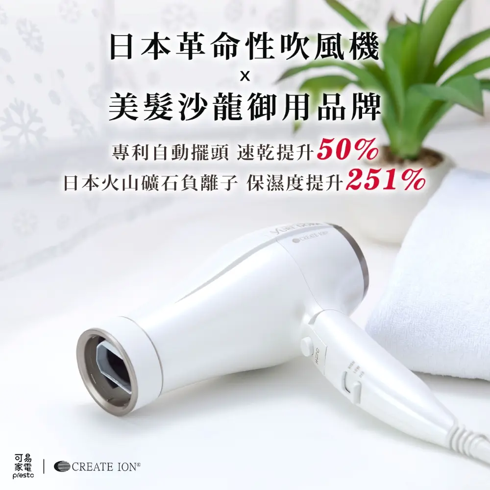 CREATE ION創離子翻轉風專業沙龍級負離子吹風機/ 白色