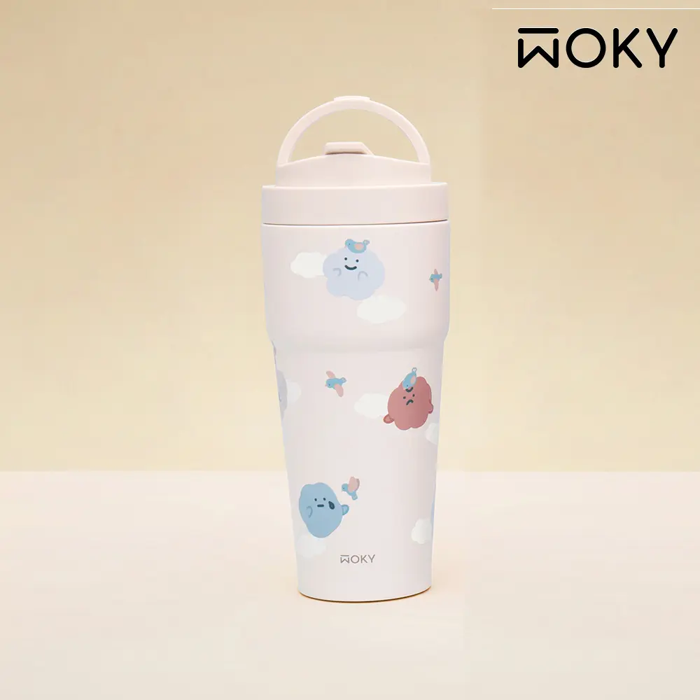 WOKY沃廚 x 方坊聯名-[●●]渾圓杯/ 770ml/ 幸福青鳥/ 橡白