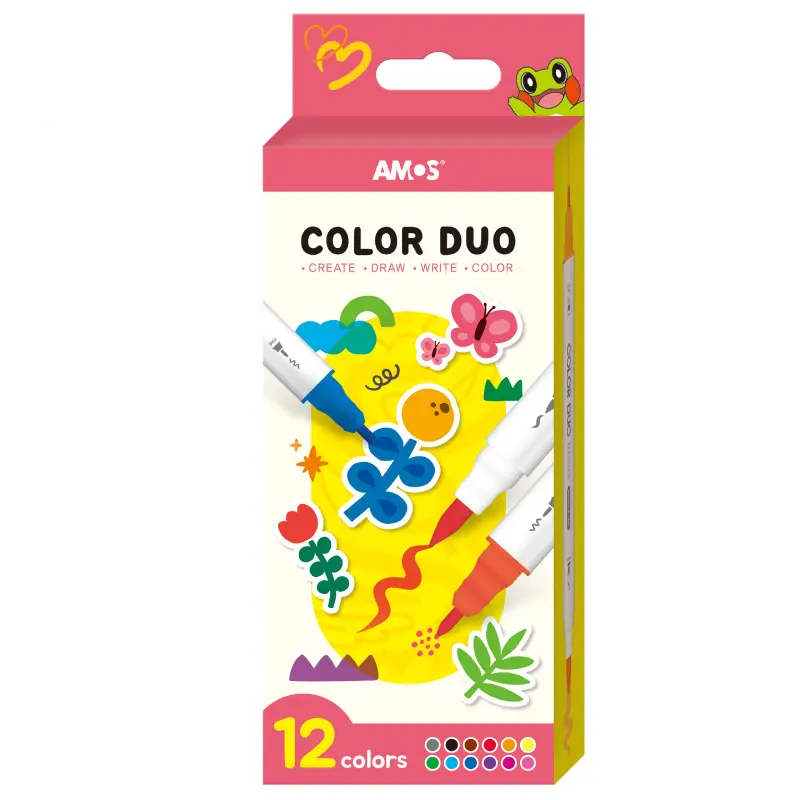 粗細線條輕鬆畫➤AMOS 12色可水洗雙頭彩色筆