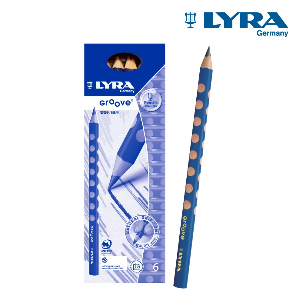 凹洞幫助正確握筆➤LYRA Groove三角洞洞鉛筆/皇室藍 /6入