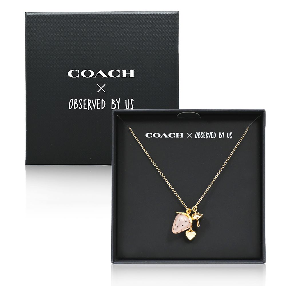 COACH X Observed By Us 限量聯名草莓蘑菇心型鍊墜項鍊 金色 /平行輸入