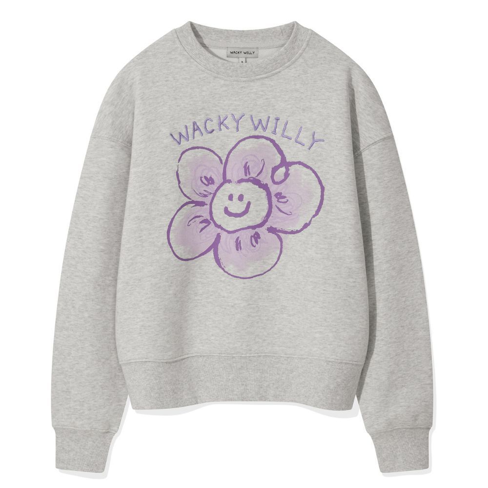 韓國 Wacky WiLLy 女款 大Lily圖案大學T 淺灰/ S
