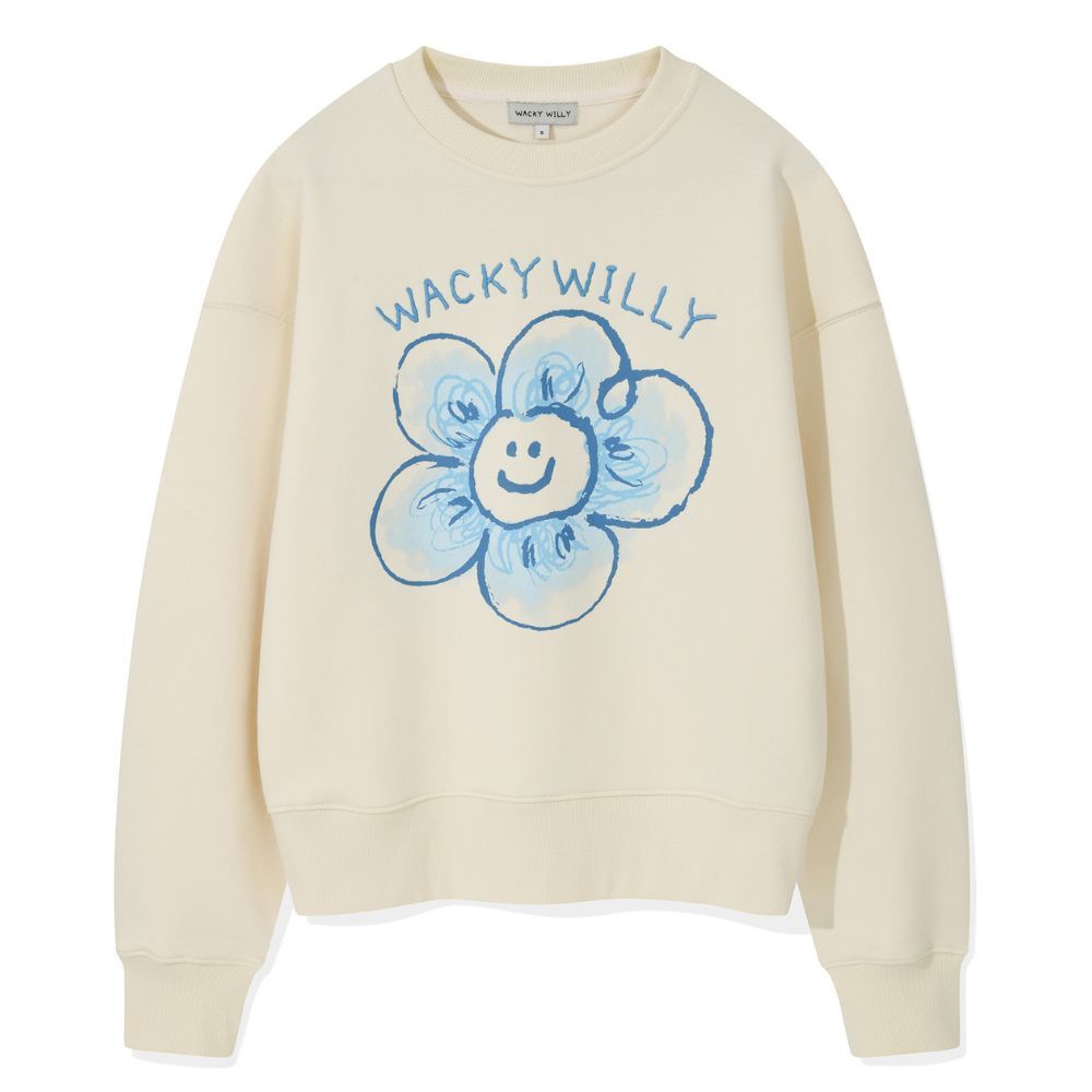 韓國 Wacky WiLLy 女款 大Lily圖案大學T 奶油白/ S
